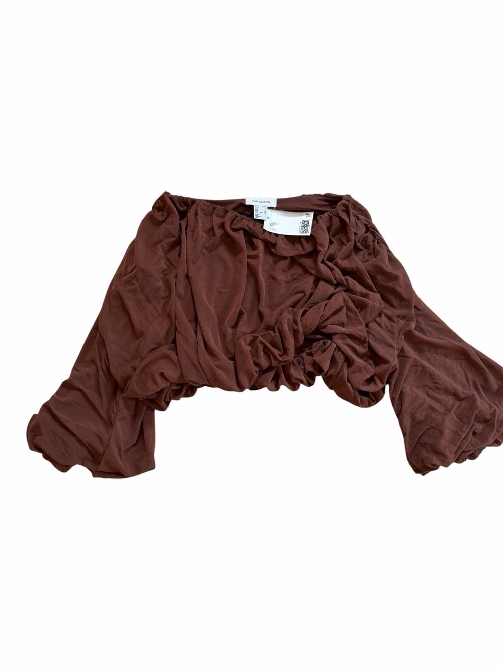 H&M Brown Off-Shoulder Ruched Crop Top